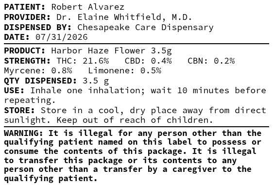Dispensary compliance label